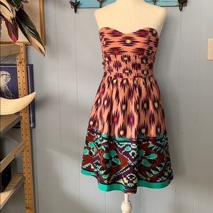 Tribal Print Strapless Dress